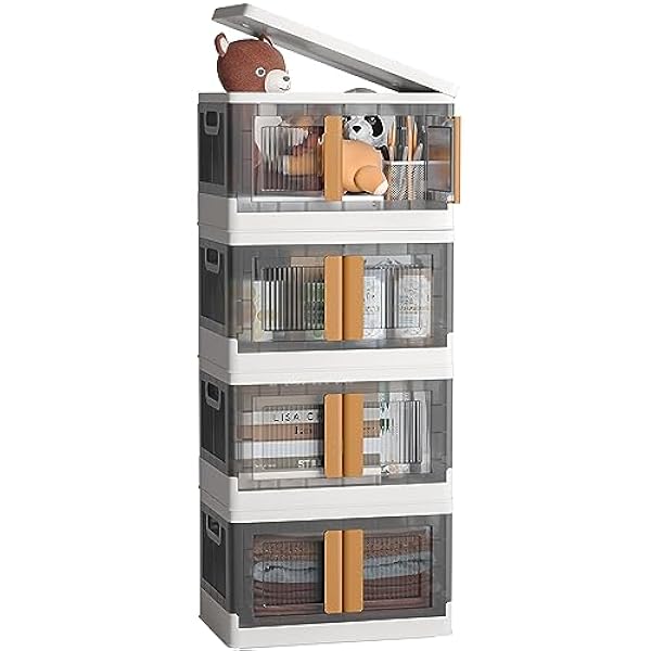 NETEL 4x 32L Apilables Cajas de Almacenaje con Tapa y Cerradura Puertas, Plegable Cajas Organizadoras de Plastico con Ruedas y Asas, Grande Cubos de Almacenaje para Cocina, Salón y Dormitorio